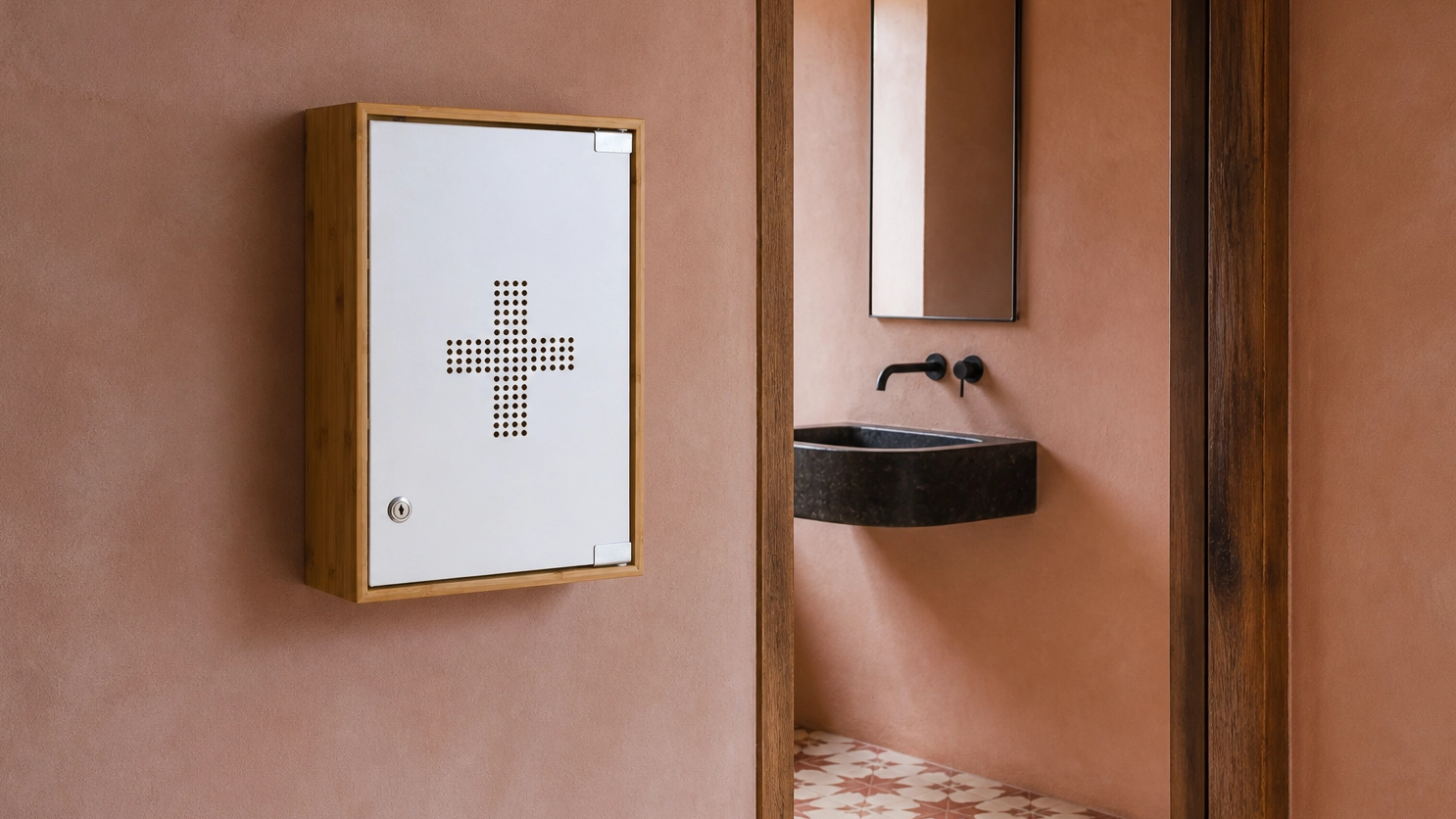 medicine cabinet on side wall 