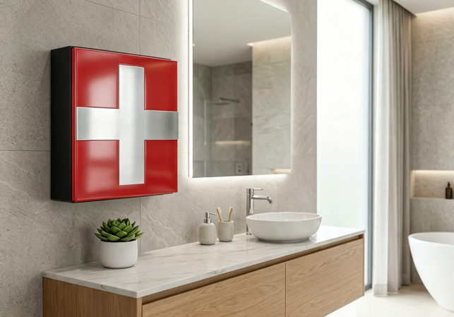 medicine cabinet on side wall